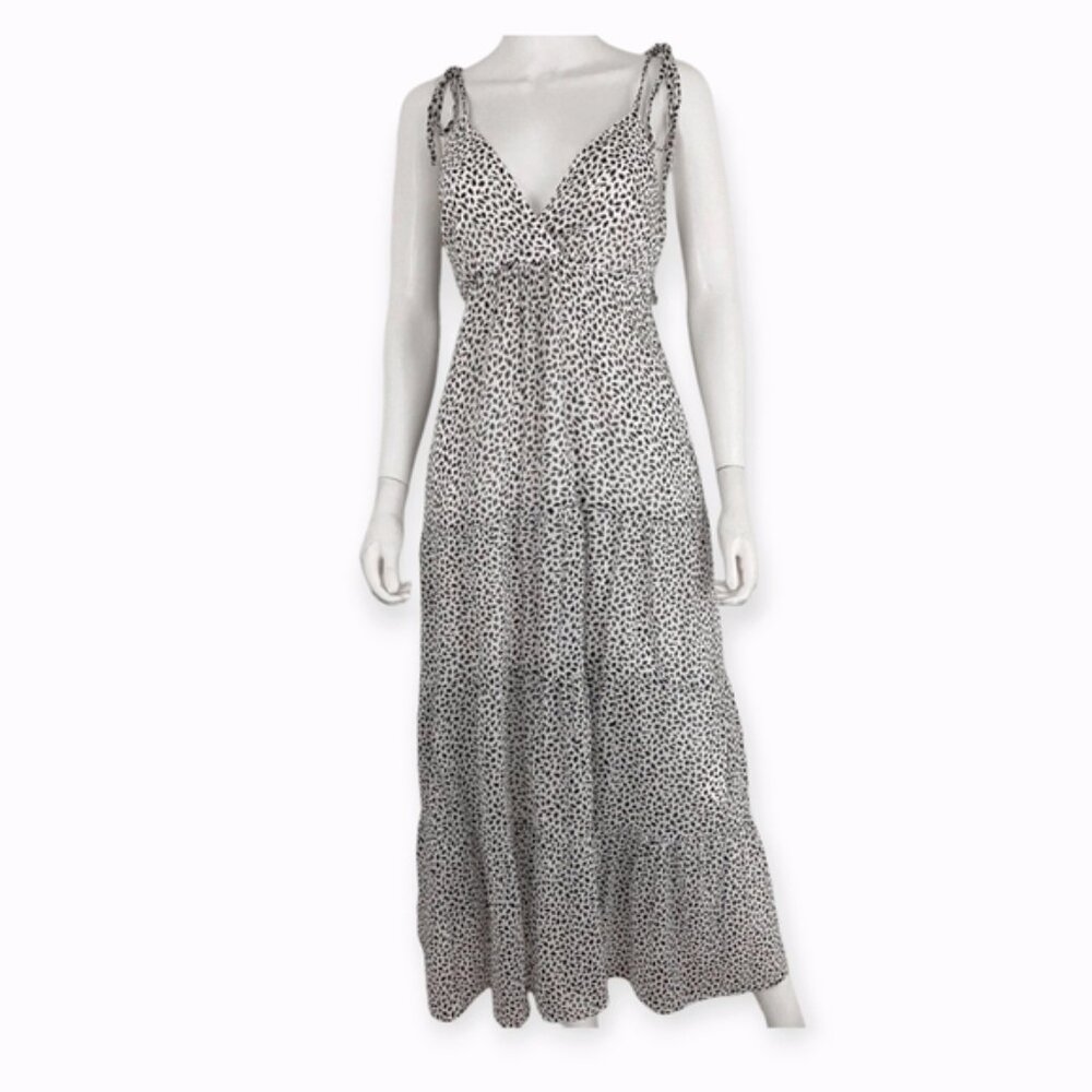 Abercrombie & Fitch Black/White Spotted Chiffon Pleated Maxi Dress
